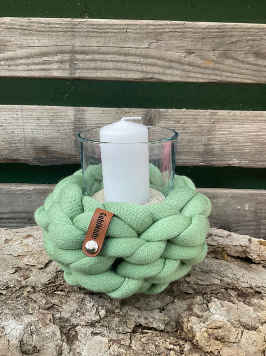 Einkleiden gestricktes windlicht mit Glaseinsatz