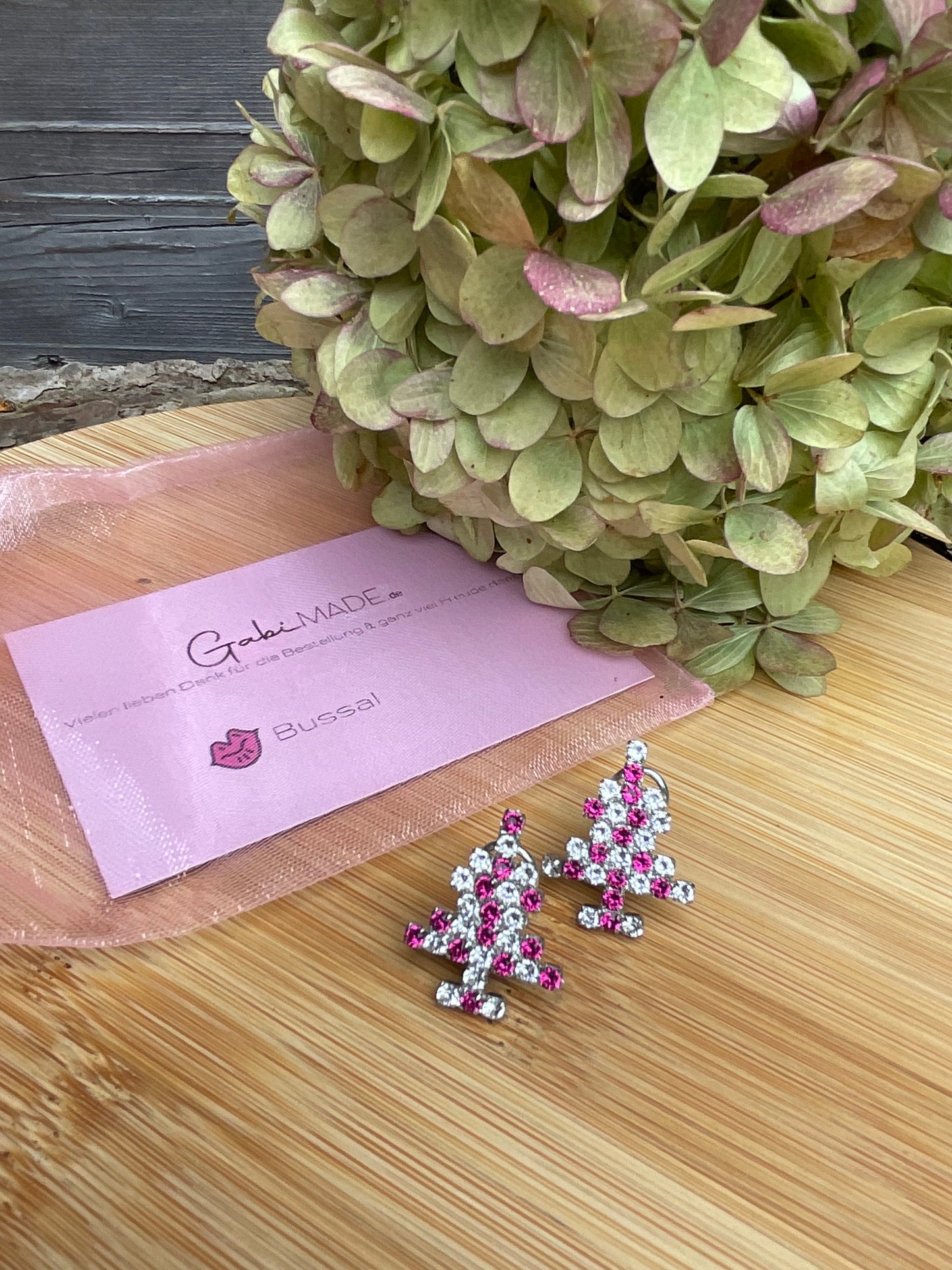 Ohrringe in Tannenbaum Form in pink Silber 