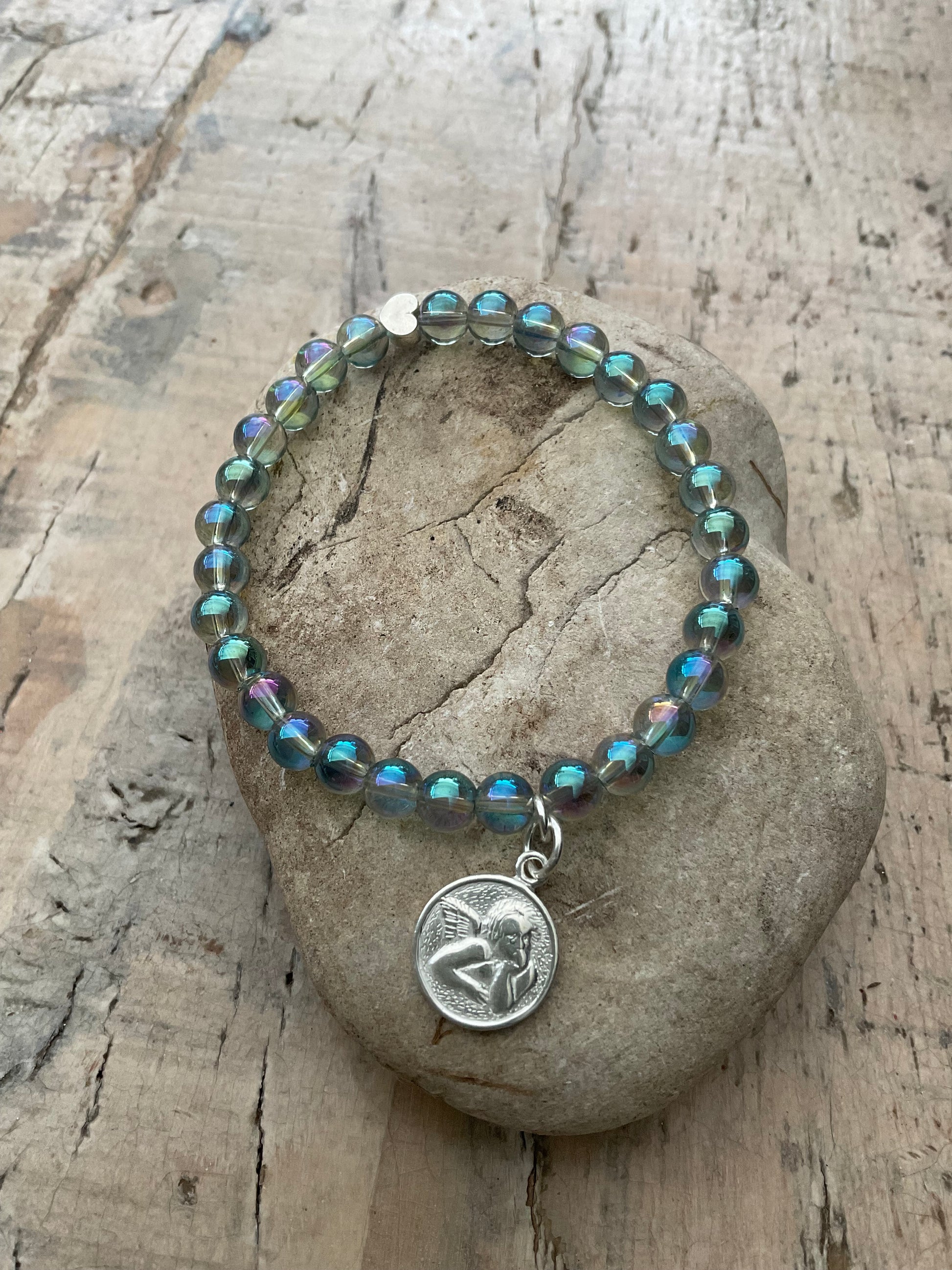 Aqua Aura Armband mit Schutzengel Anhänger 